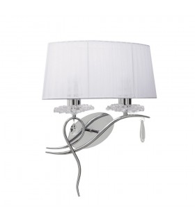 Wall Lamp Right 2 Light E27 with White Shade Polished Chrome, Clear Crystal - 1