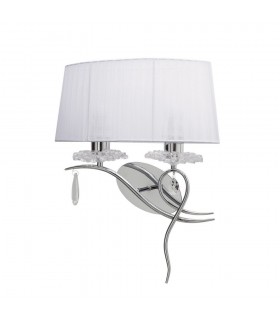 Wall Lamp Left 2 Light E27 with White Shade Polished Chrome, Clear Crystal - 1