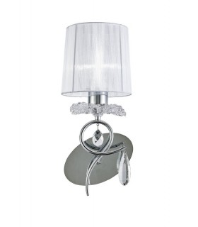 Wall Lamp 1 Light E27 with White Shade Polished Chrome, Clear Crystal - 1