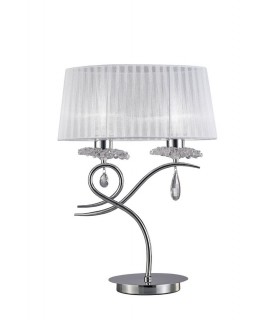 Table Lamp 2 Light E27 Large with White Shade Polished Chrome, Clear Crystal - 1