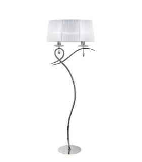 Floor Lamp 2 Light E27 with White Shade Polished Chrome, Clear Crystal - 1