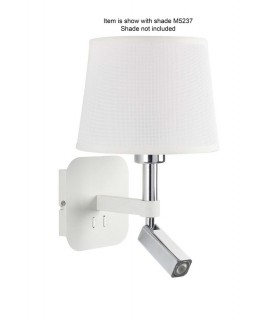 Wall Lamp 1 Light (SHADE SOLD SEPARATELY) E27 + Reading Light 3W LED 4000K, 200lm, Matt White, Polished Chrome - 1