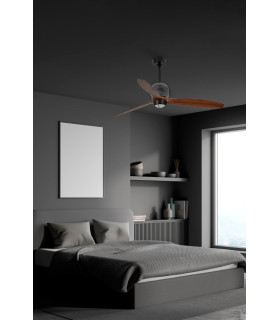 Deco 128cm LED Ceiling Fan Black, Walnut Blades