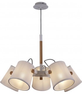 Ceiling Pendant 5 Light 5x23W E27, White, Beech with White Shades - 1