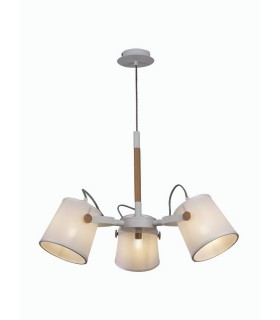 Ceiling Pendant 3 Light 3x23W E27, White, Beech with White Shades - 1
