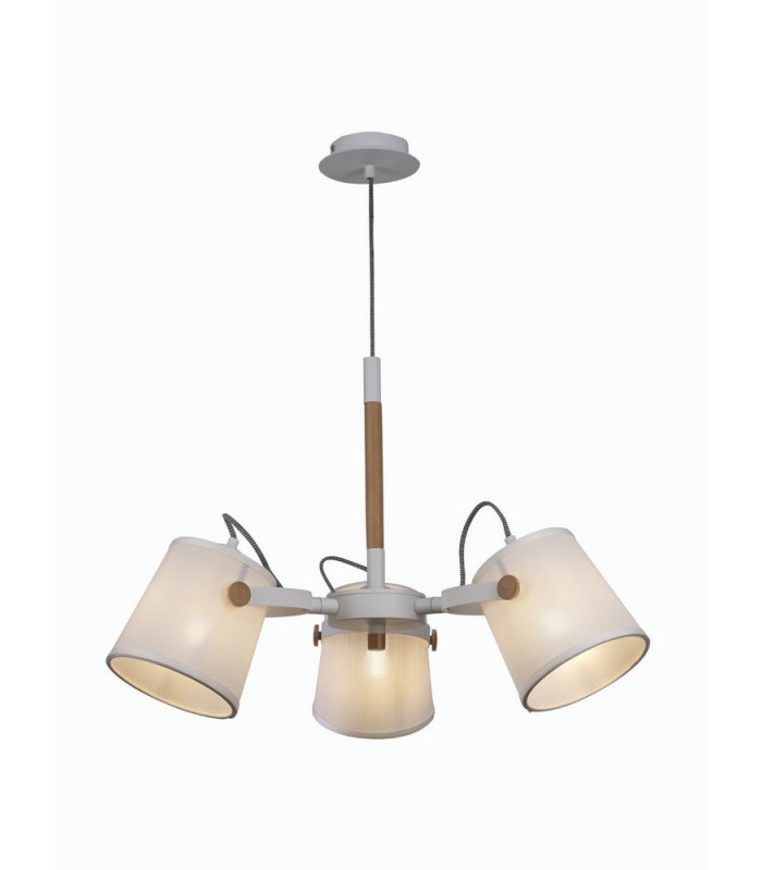 Ceiling Pendant 3 Light 3x23W E27, White, Beech with White Shades - 1
