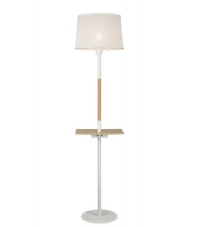 Floor Lamp with USB Socket, 1x23W E27, White, Beech with White Shade - 1