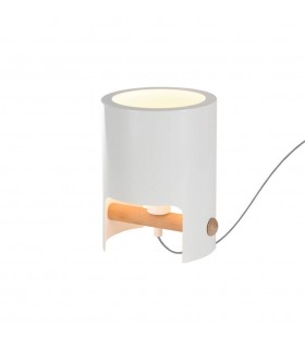 Table Lamp Tall 1x40W, White Metal, Wood - 1