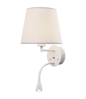 Wall + Reading Light with USB Charger, 1 x E27 (Max 20W) + 3W LED, 3000K, 210lm LED, Individually Switched, White - 1