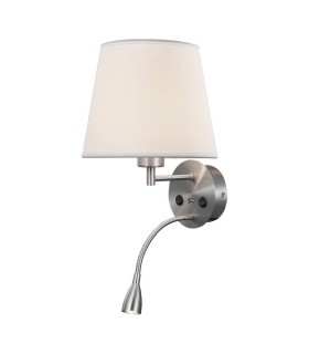 Wall + Reading Light with USB Charger, 1 x E27 (Max 20W) + 3W LED, 3000K, 210lm LED, Individually Switched, Satin Nickel - 1