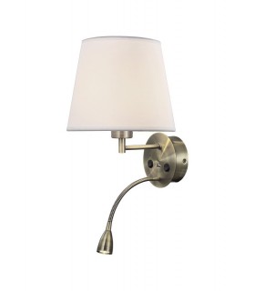 Wall + Reading Light with USB Charger, 1 x E27 (Max 20W) + 3W LED, 3000K, 210lm LED, Individually Switched, Antique Brass - 1
