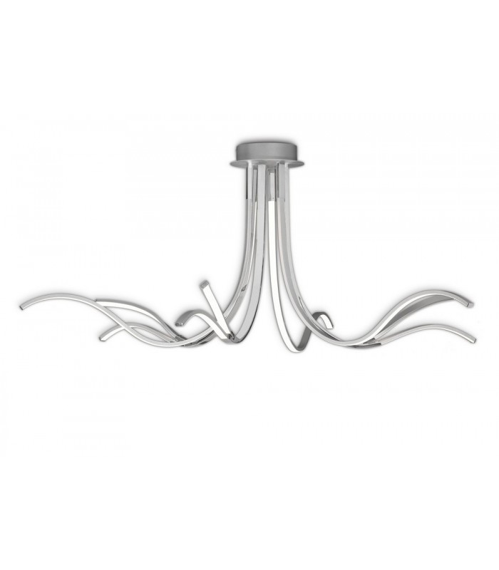 Semi Flush Ceiling Light 140cm, 80W LED, 3000K, 6400lm Dimmable, Silver Chrome - 1