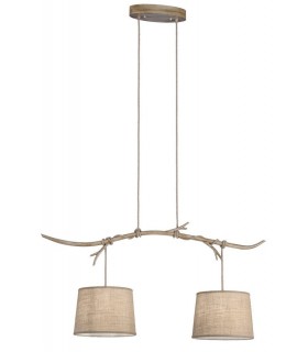 Ceiling Pendant 2 x E27 (Max 40W), Imitation Wood, Linen Shade - 1
