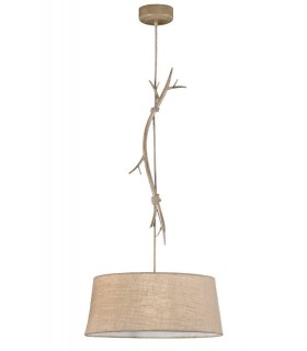 Ceiling Pendant 60cm Round, 1 x E27 (Max 40W), Imitation Wood, Linen Shade - 1