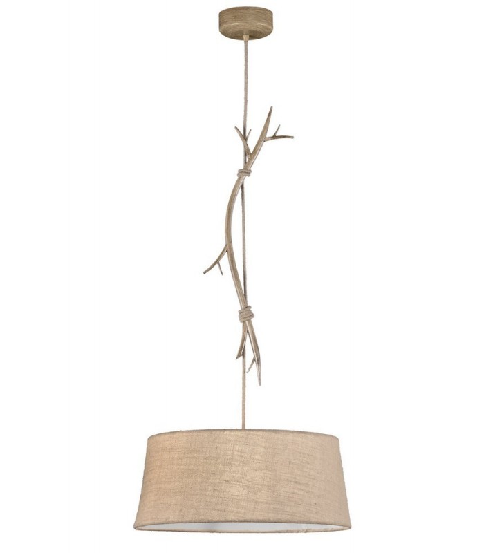 Ceiling Pendant 60cm Round, 1 x E27 (Max 40W), Imitation Wood, Linen Shade - 1