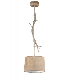 Ceiling Pendant 35cm Round, 1 x E27 (Max 40W), Imitation Wood, Linen Shade - 1