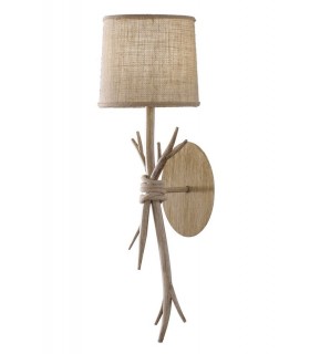 Wall Lamp, 1 x E27 (Max 40W), Imitation Wood, Linen Shade - 1