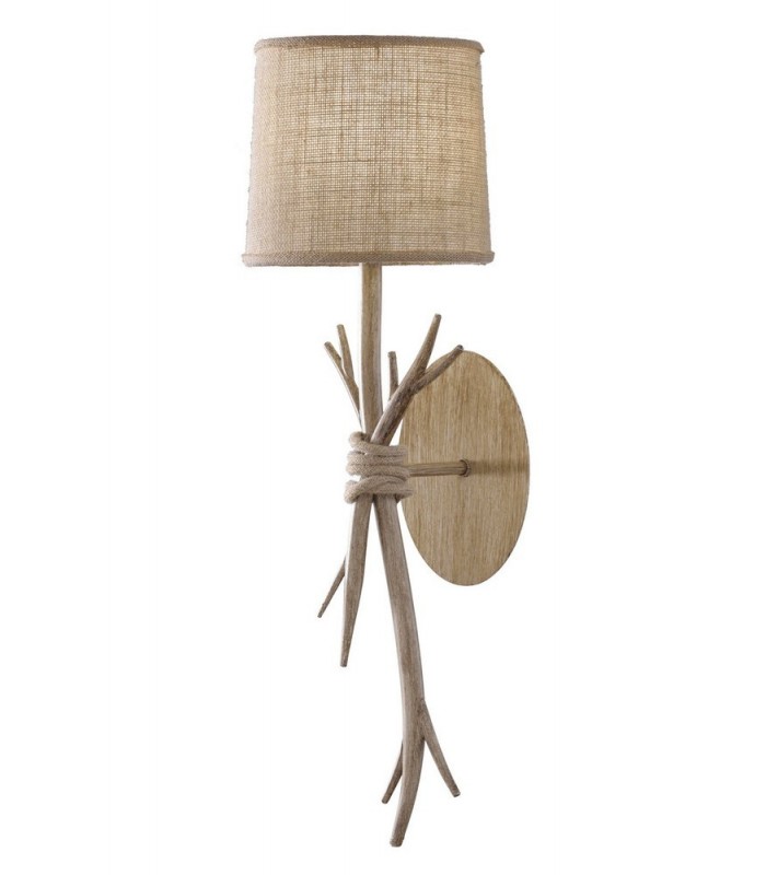 Wall Lamp, 1 x E27 (Max 40W), Imitation Wood, Linen Shade - 1