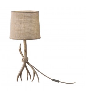 Table Lamp 57cm, 1 x E27 (Max 40W), Imitation Wood, Linen Shade - 1
