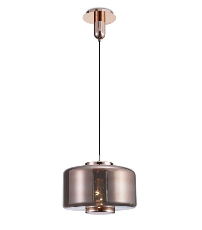Ceiling Pendant 40cm Round, 1 x E27 (Max 40W), Copper , Rose Gold Glass - 1