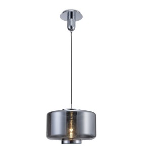 Ceiling Pendant 40cm Round, 1 x E27 (Max 40W), Chrome , Ash Grey Glass - 1