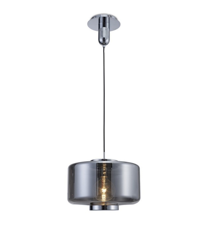 Ceiling Pendant 40cm Round, 1 x E27 (Max 40W), Chrome , Ash Grey Glass - 1