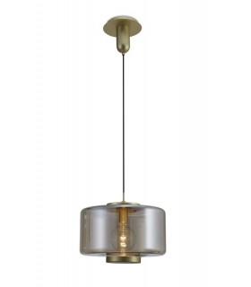 Ceiling Pendant 40cm Round, 1 x E27 (Max 40W), Matt Gold , Cognac Glass - 1