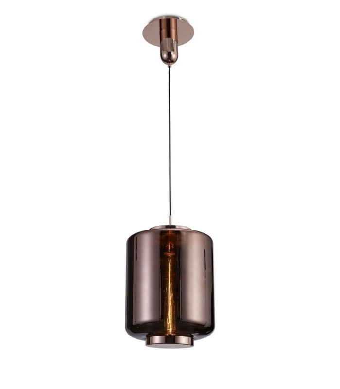 Ceiling Pendant 30cm Round, 1 x E27 (Max 40W), Copper , Rose Gold Glass - 1