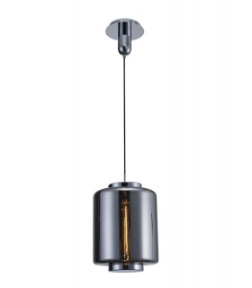 Ceiling Pendant 30cm Round, 1 x E27 (Max 40W), Chrome , Ash Grey Glass - 1