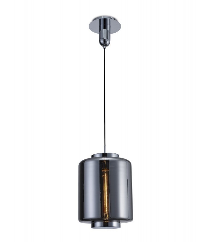Ceiling Pendant 30cm Round, 1 x E27 (Max 40W), Chrome , Ash Grey Glass - 1