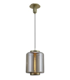 Ceiling Pendant 30cm Round, 1 x E27 (Max 40W), Matt Gold , Cognac Glass - 1