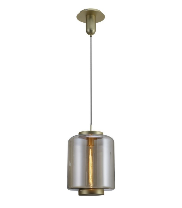 Ceiling Pendant 30cm Round, 1 x E27 (Max 40W), Matt Gold , Cognac Glass - 1