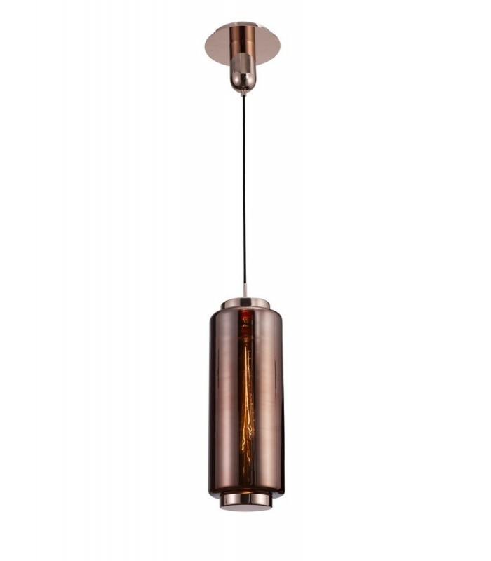 Ceiling Pendant 20cm Round, 1 x E27 (Max 40W), Copper , Rose Gold Glass - 1