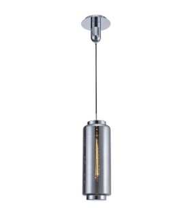 Ceiling Pendant 20cm Round, 1 x E27 (Max 40W), Chrome , Ash Grey Glass - 1