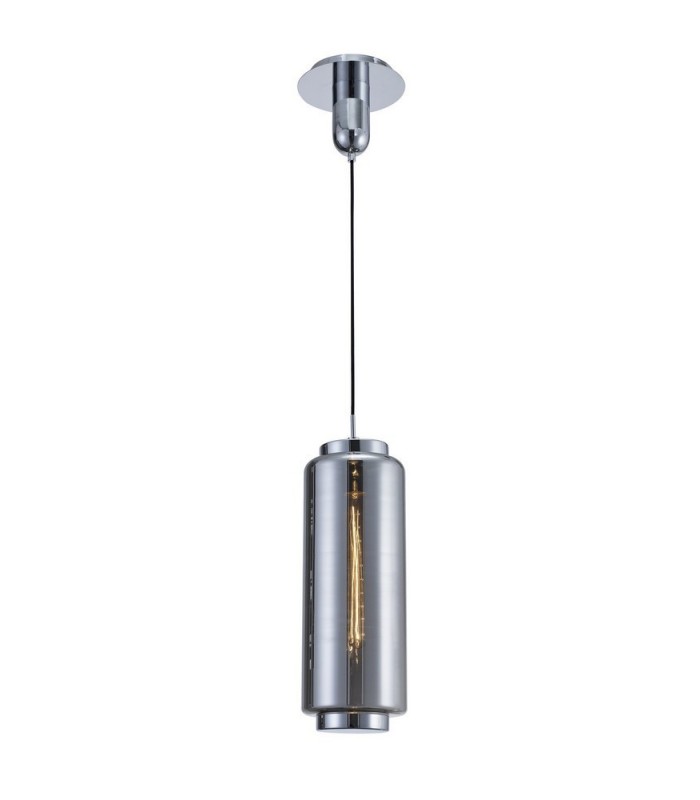 Ceiling Pendant 20cm Round, 1 x E27 (Max 40W), Chrome , Ash Grey Glass - 1