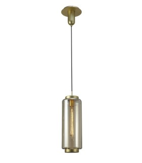 Ceiling Pendant 20cm Round, 1 x E27 (Max 40W), Matt Gold , Cognac Glass - 1