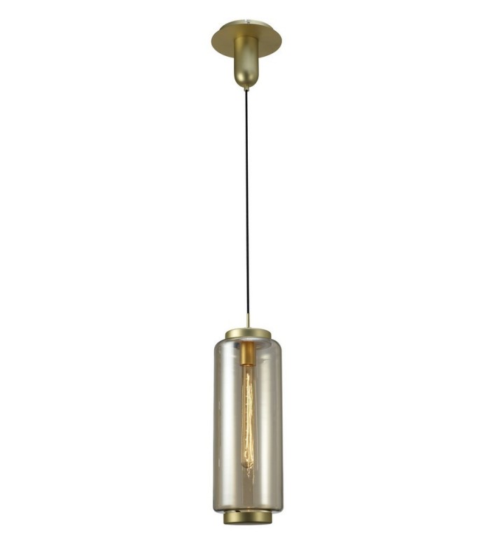 Ceiling Pendant 20cm Round, 1 x E27 (Max 40W), Matt Gold , Cognac Glass - 1