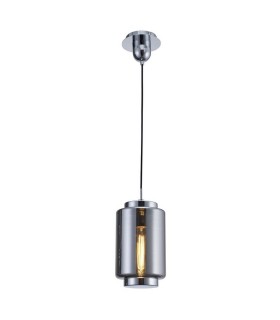 Ceiling Pendant 20cm Round, 1 x E27 (Max 40W), Chrome , Ash Grey Glass - 1