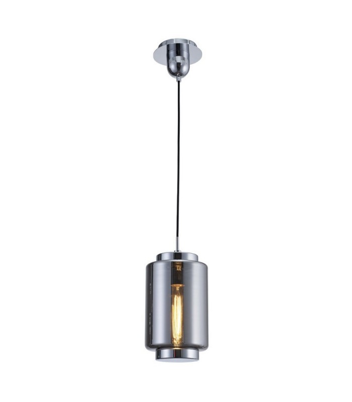 Ceiling Pendant 20cm Round, 1 x E27 (Max 40W), Chrome , Ash Grey Glass - 1
