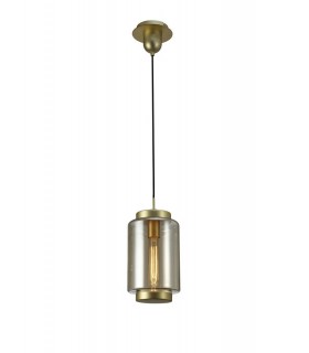Ceiling Pendant 20cm Round, 1 x E27 (Max 40W), Matt Gold , Cognac Glass - 1