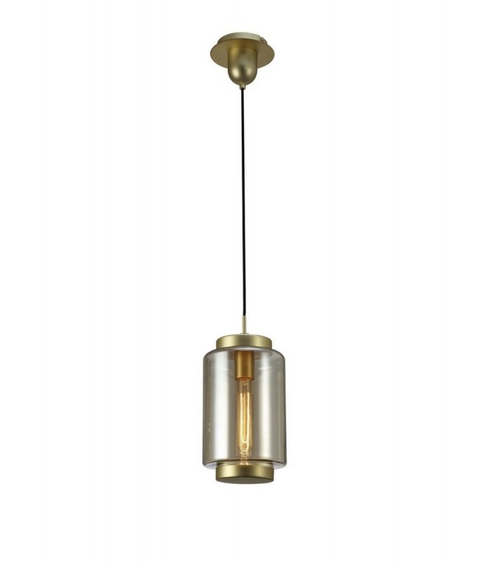 Ceiling Pendant 20cm Round, 1 x E27 (Max 40W), Matt Gold , Cognac Glass - 1