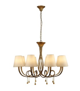 Ceiling Pendant 95cm Round, 8 x E14 (Max 40W), Gold Painting, Cream Shades - 1