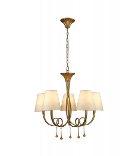 Ceiling Pendant 70cm Round, 5 x E14 (Max 40W), Gold Painting, Cream Shades - 1