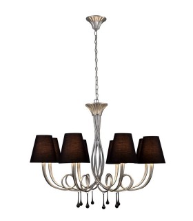 Ceiling Pendant 95cm Round, 8 x E14 (Max 40W), Silver Painting, Black Shades - 1