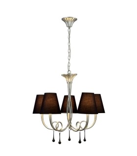 Ceiling Pendant 70cm Round, 5 x E14 (Max 40W), Silver Painting, Black Shades - 1