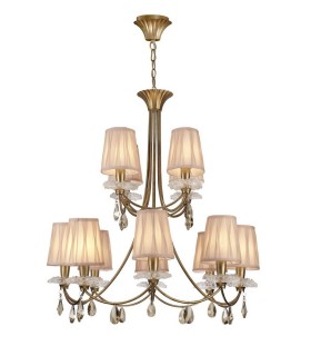 Ceiling Pendant 79cm Round, 8+4 x E14 (Max 20W), Gold Painting, Cream Shades - 1
