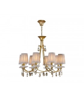 Ceiling Pendant 79cm Round, 8 x E14 (Max 20W), Gold Painting, Cream Shades - 1