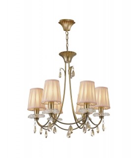Ceiling Pendant 63cm Round, 6 x E14 (Max 20W), Gold Painting, Cream Shades - 1