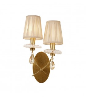 Wall Light, 2 x E14 (Max 20W), Gold Painting, Cream Shades - 1