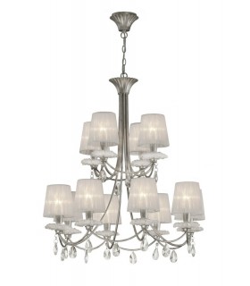 Ceiling Pendant 79cm Round, 8+4 x E14 (Max 20W), Silver Painting, White Shades - 1